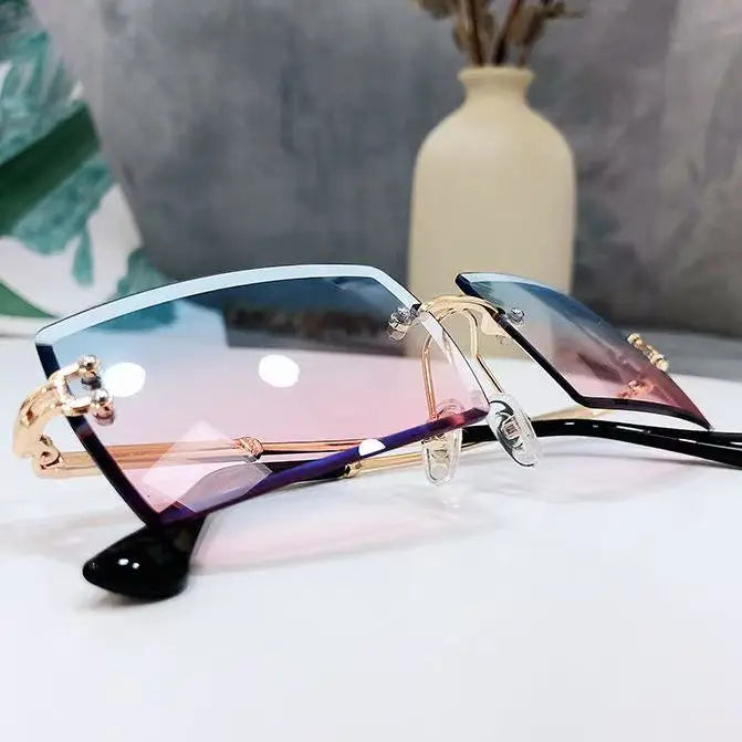 Trendy Rimless Sunglasses for Men Women Metal Frameless Rectangle Sun Glasses Retro Shades Summer Traveling Eyewear