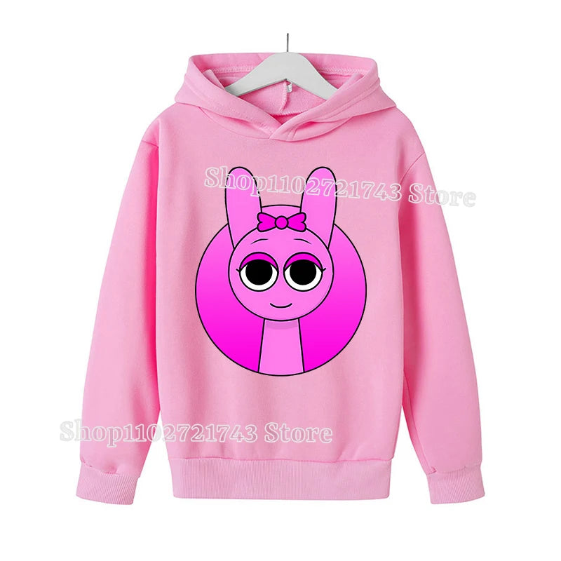 Sprunki Thick Hoodie for Children Anime Cartoon Fashion Sweatshirt Boys Girls Autumn Winter Hip Hop Hooded Hoodies Kids Clothes