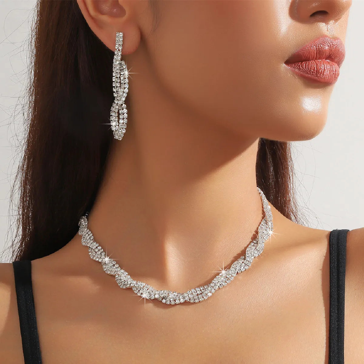 Women's Elegant Rhinestone Necklace & Dangle EarringsTrendy Jewelry Set Fashionable Accessories for Party & Daily Clothing Decor