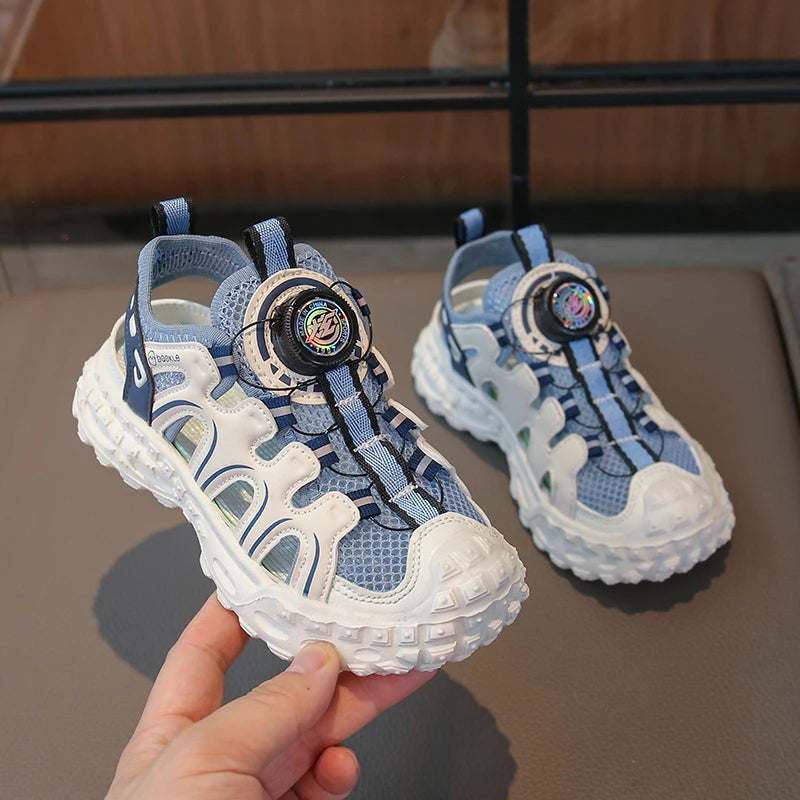 Children's Sports Sandals 3-18 Years Old Blue Hollow Breathable Boys Girls Casual Shoes Light Purple Soft Non-slip Kids Sneakers