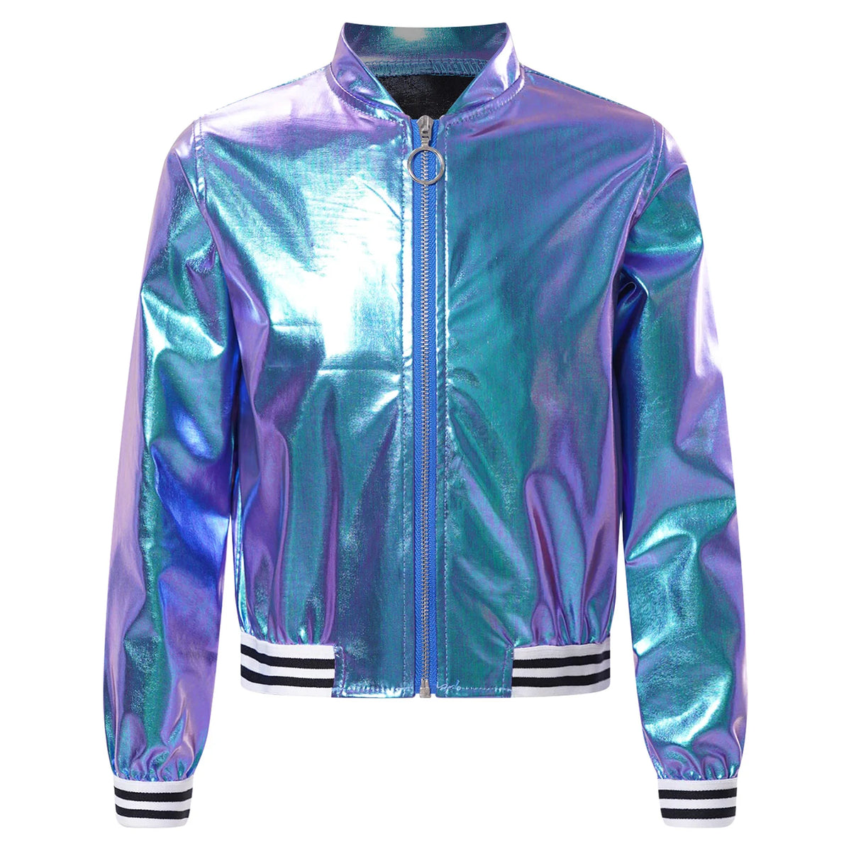 Kids Girls Hip-hop Jazz Street Dance Coat Long Sleeve Shiny Bronzing Cloth Baseball Jacket Bomber Outerwear Streetwear Dancewear