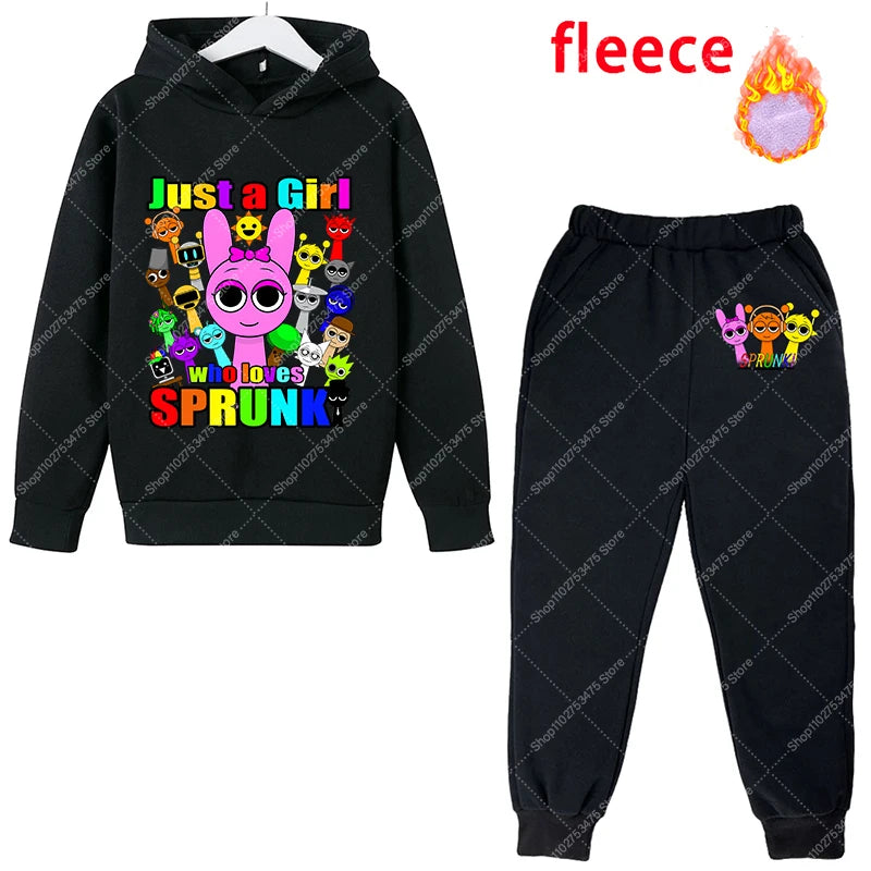 Sprunki Kids Anime Cute Hoodies Pants Set Children Autumn Winter Clothing Boy Girl Cartoon Hooded Top Fashion Trousers Gift 2025