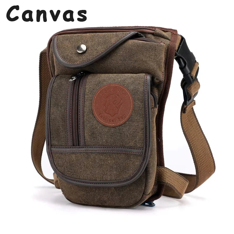 Men's Motorcycle Bag Waterproof Portable Canvas Motorcycle Drop Leg Bag Multifunctional Outdoor Sport Riding Waist Shoulder Bag