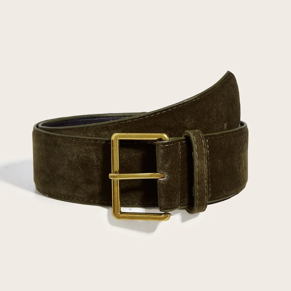 Women Fashion Luxury Design Suede Leather Wide Belt Trendy Casual Business Waist Strap Versatile Trouser Dress Belts Gifts
