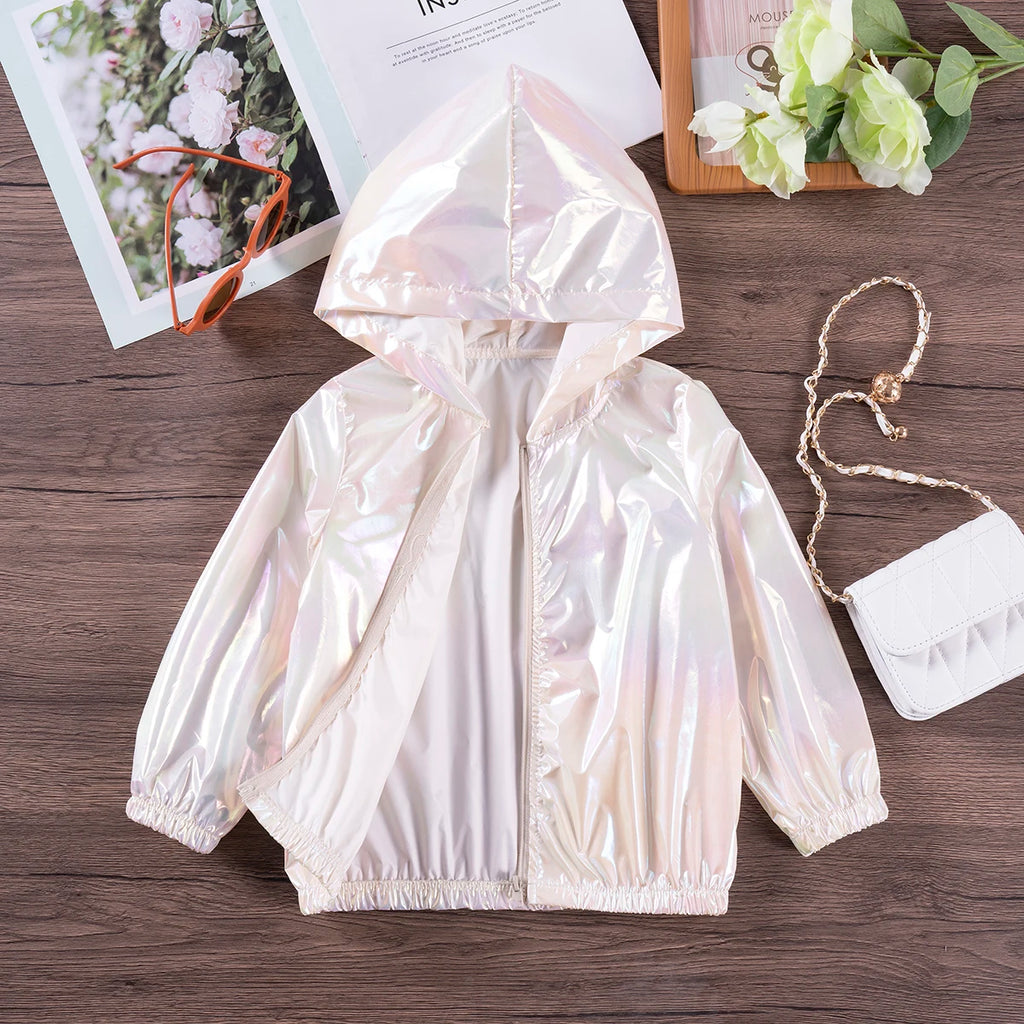 Girls' Colorful Hooded Jacket, Lightweight Cute Fashion Soft Comfortable Sun Protection Spring Fall Top Suitable for Girls 3-8Y