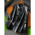 New Chinese Style Leather Vest Women Spring Autumn Fashion Buckle Collar Vests Ladies Retro Sleeveless Leather Waistcoat Jacket