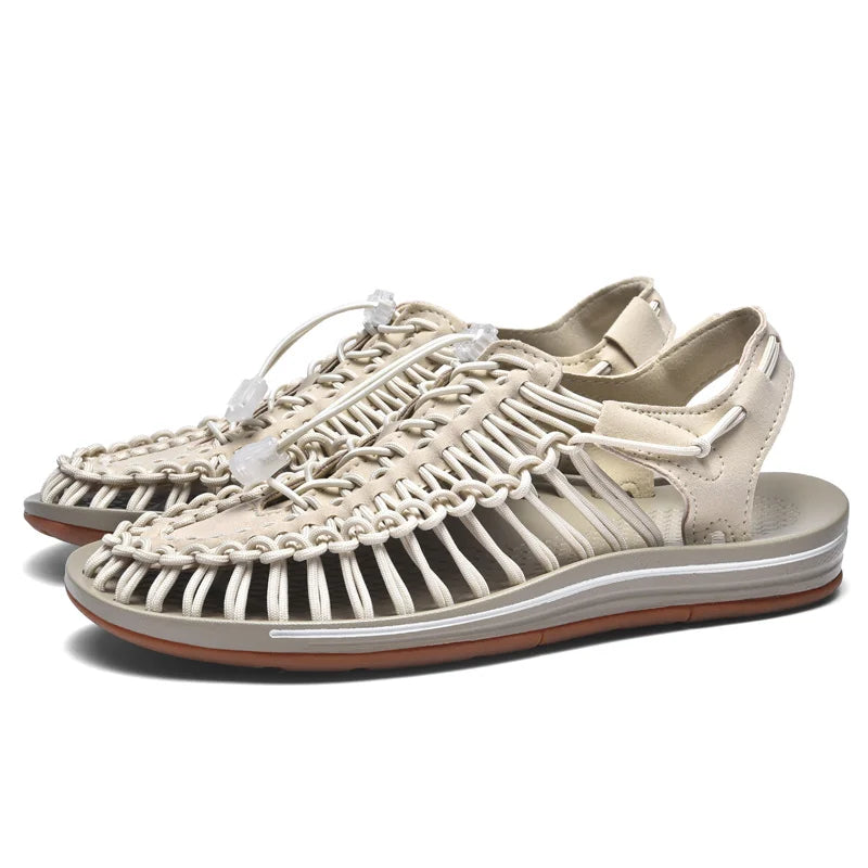 Women Sandals Fashion Handmade Weaving Design Beach Slippers Men Summer Breathable Casual Flat Sandals Outdoor Couples Big Size