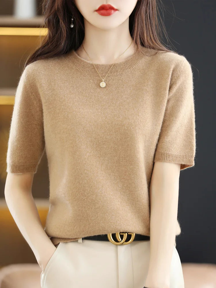 Short Sleeves Women's Sweater O-neck Bottoming Shirts Solid Spring Summer Korean Fashion Sweater Knit Top Casual Basic Pullovers