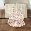 Children Pajamas Danish Style Home Clothes Summer Baby Sling Suit Print Top Vest +shorts Kids Ventilate