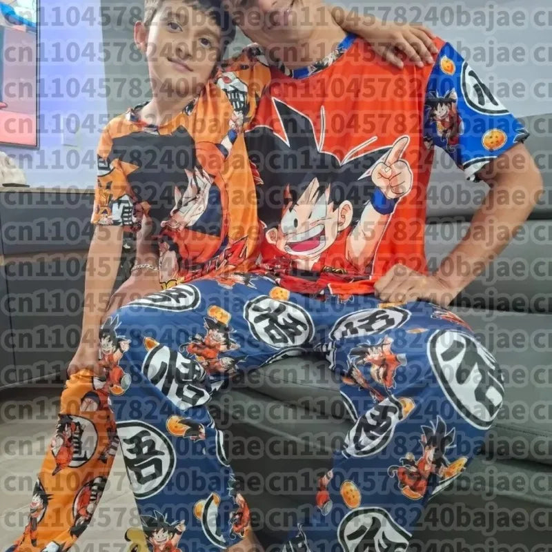 Pajama Set Son Goku Kiki Cartoon Matching Family Outfits Boys Girls Short Sleeve & Wide-Leg Pants Summer Quick-dry Comfy