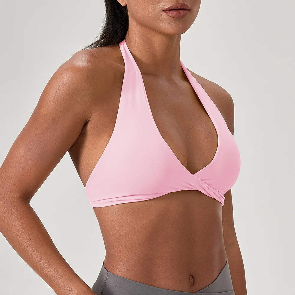 Sports Yoga Bra For Women Underwear Sportswear Halter Neck With Stylish Back Sexy Gym Bra With Cups Running Fitness Backless Top