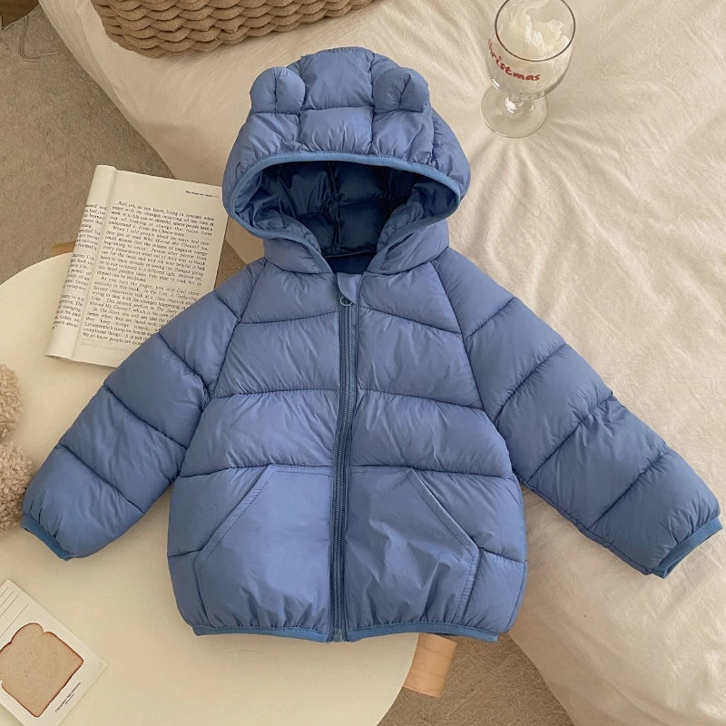 Kids Baby Lightweight Short Down Cotton Jacket Boys Girls Solid Loose Hooded Zipper Coats Autumn Winter Cotton-padded Outerwear