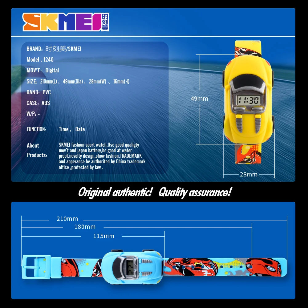 SKMEI Kids Wristwatch Colorful Creative Cartoon Fun Car Mode Children Watches Date Time Clock For Boys Girls Children's Day Gift