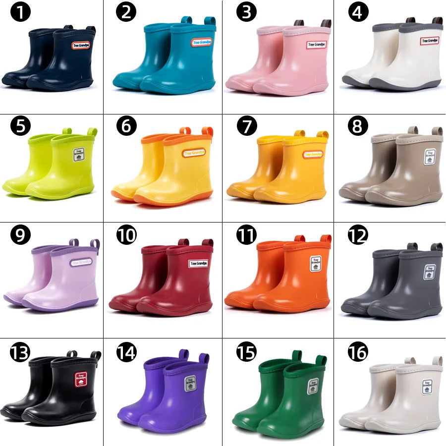 Toddler Rain Boots Baby Kids Easy-on Rubber Rain shoes Children Waterproof Shoes for Boys Girls Soft Toddler Rubber Shoes