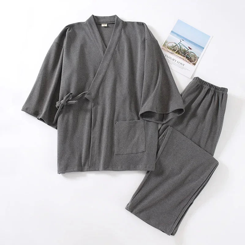 Men's Traditional Japanese Pajamas Sets Fashion Two-sided Plush Thicker Warm Housewear Men Kimono Tops and Pants Nightgown Suit