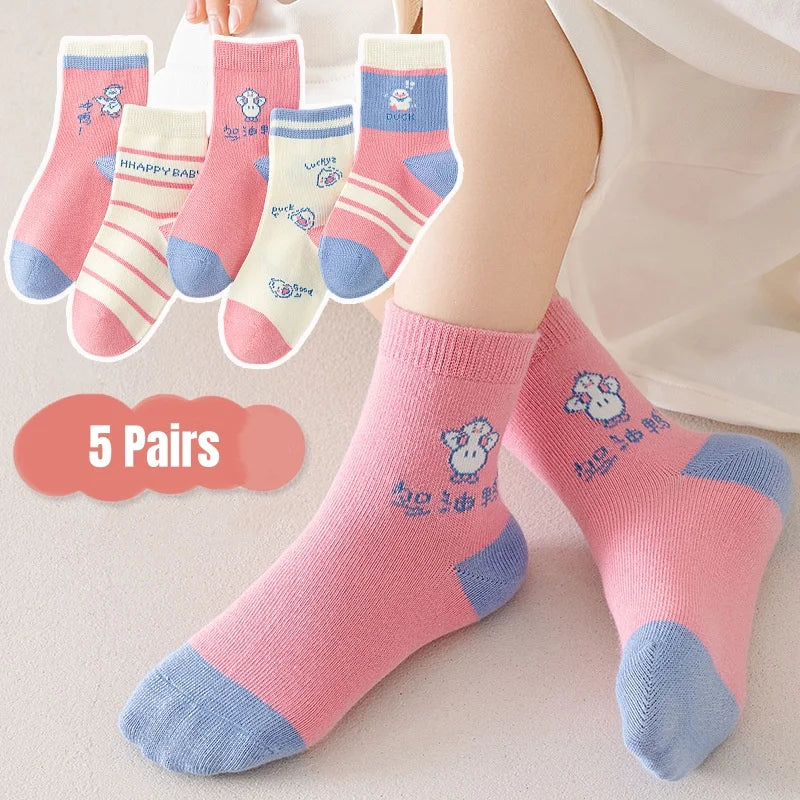 5 Pairs Baby Children's Socks Cartoon Spring Autumn Animal Kids Sock Girls Cute Boy Toddler Socks 1-12 Years