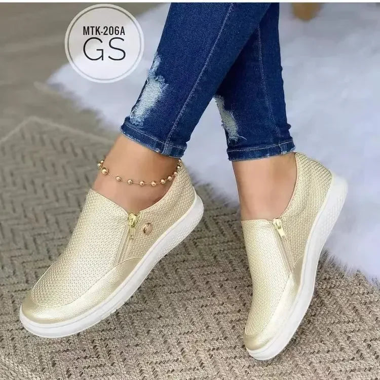 Sneakers Women 2025 New Flat Shoes Slip-on Casual Sports Shoes Platform Sneakers Zipper Temperament Walking Shoes for Women