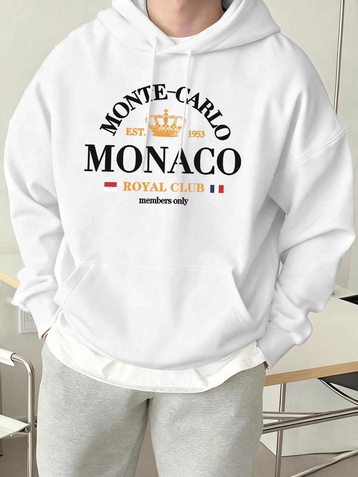 Monte-Carlo Monaco Printing Men Fashion Hoody Basics Comfortable Sweatshirts Casual Fleece Tops Oversized Street Sportswears