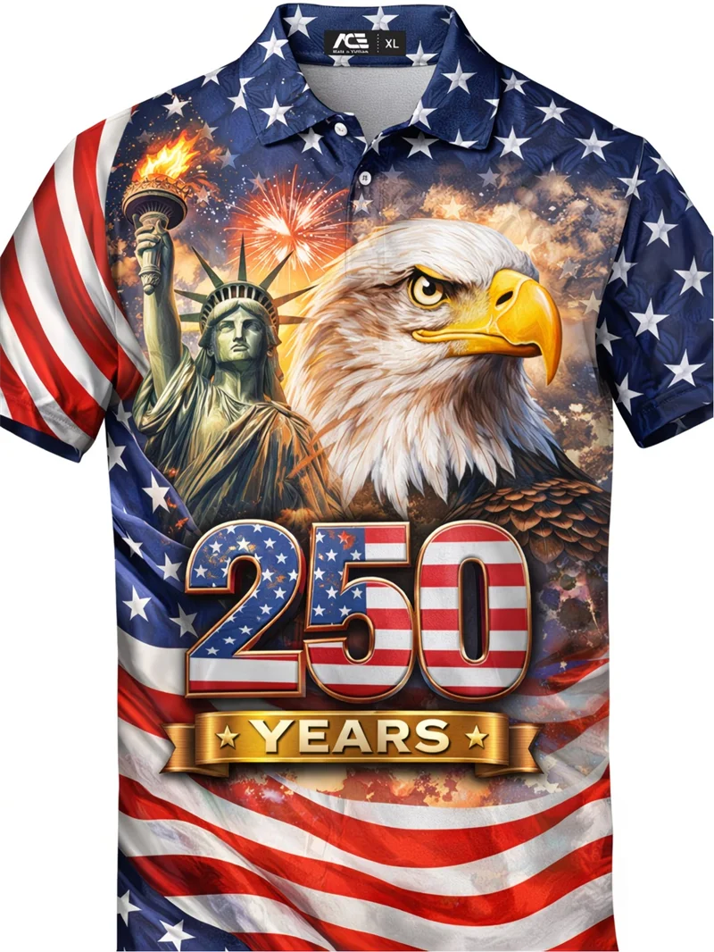 American Flag Eagle Print Couple Men's Polo Shirts Women USA Star Striped Patriotic Casual Sportswear For Independence Day