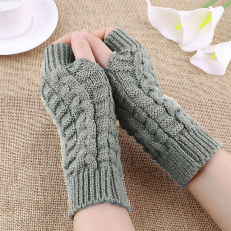 Winter Fingerless Gloves for Women, Computer Short Warm and Extended Korean Style Half-Finger Knitted Flat Gloves