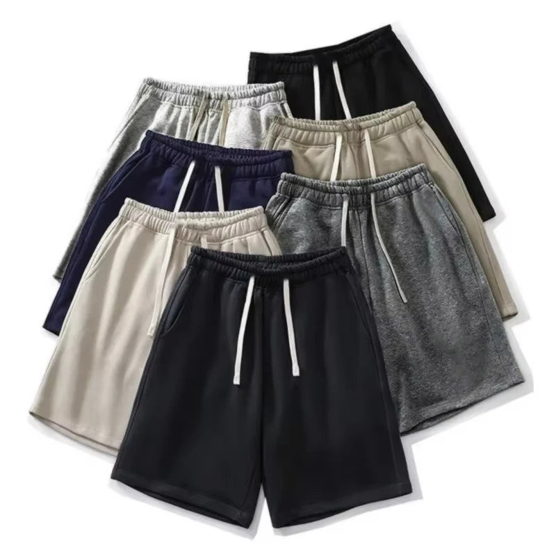 Men's Sports Shorts Four Seasons Fitness Loose Pure Black Knitted Cotton Casual Shorts Streetwear gym shorts