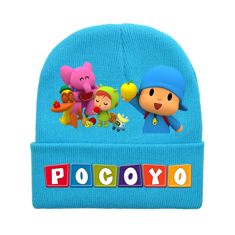 POCOYOS Children Knitted Hats Anime Character Print Knit Beanie Boys Girls Cartoon Winter Warm Caps Cute Thermal Hat Kids Gifts