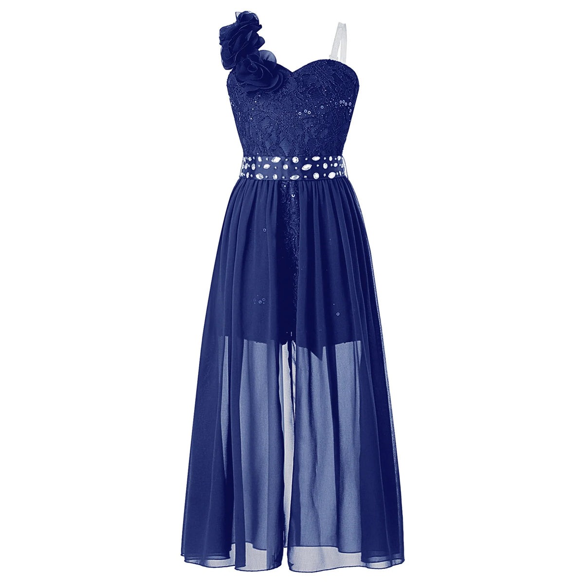 Kids Girls Elegant Party Dress Shiny Sequin Beaded Applique Lace Chiffon Jumpsuit Dress for Wedding Birthday Prom Pageant Evenig