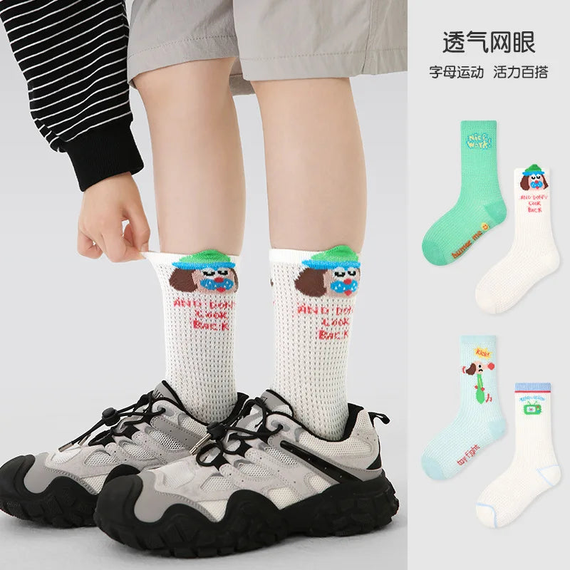 Kids Summer Socks Children's Socks Boys Girls Cartoon Pattern Thin Cotton Mesh Socks 4 Pairs/Lot Baby Calf Socks