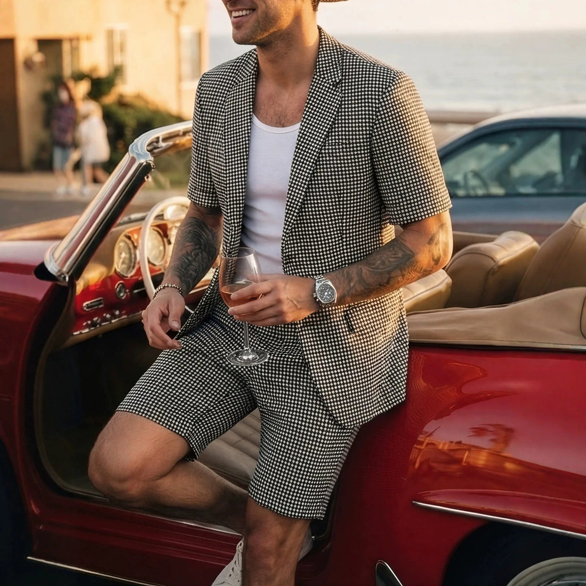 2026 Men European British Plaid Two Piece Suit Slim Fit Business Dinner Formal Casual Matching Outfit Wedding Party Daily Suit S