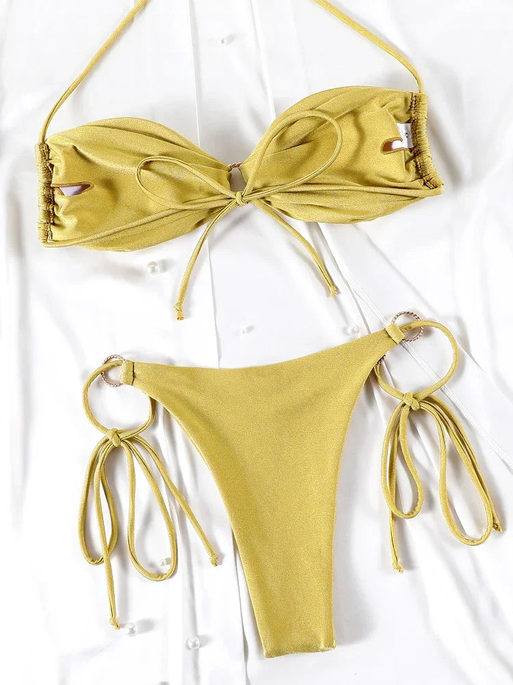 2025 Sexy Bikinis Solid Swimsuit 2024 Swimwear Women Bathing Suit Bandage Bikini Sets Summer Beachwear String Biquinis