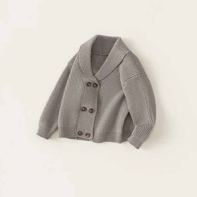 Knitted Cardigan Jacket for Children Autumn and Winter Korean Fashionable and Loose Double Breasted New Top for Boys and Girls