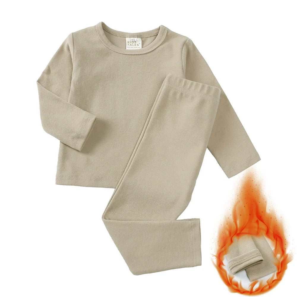 Fashion Solid Toddler Girl Pajamas Set Cotton Long Sleeve Warm Pajamas Pants 2 PCS Winter Pajamas for Kids 1-9 Years