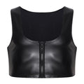 PU Leather Latex Vest for Men Casual Sleeveless Jacket Motorcycle Costume Low Square Neck Front Zipper Matte Outerwear Clubwear