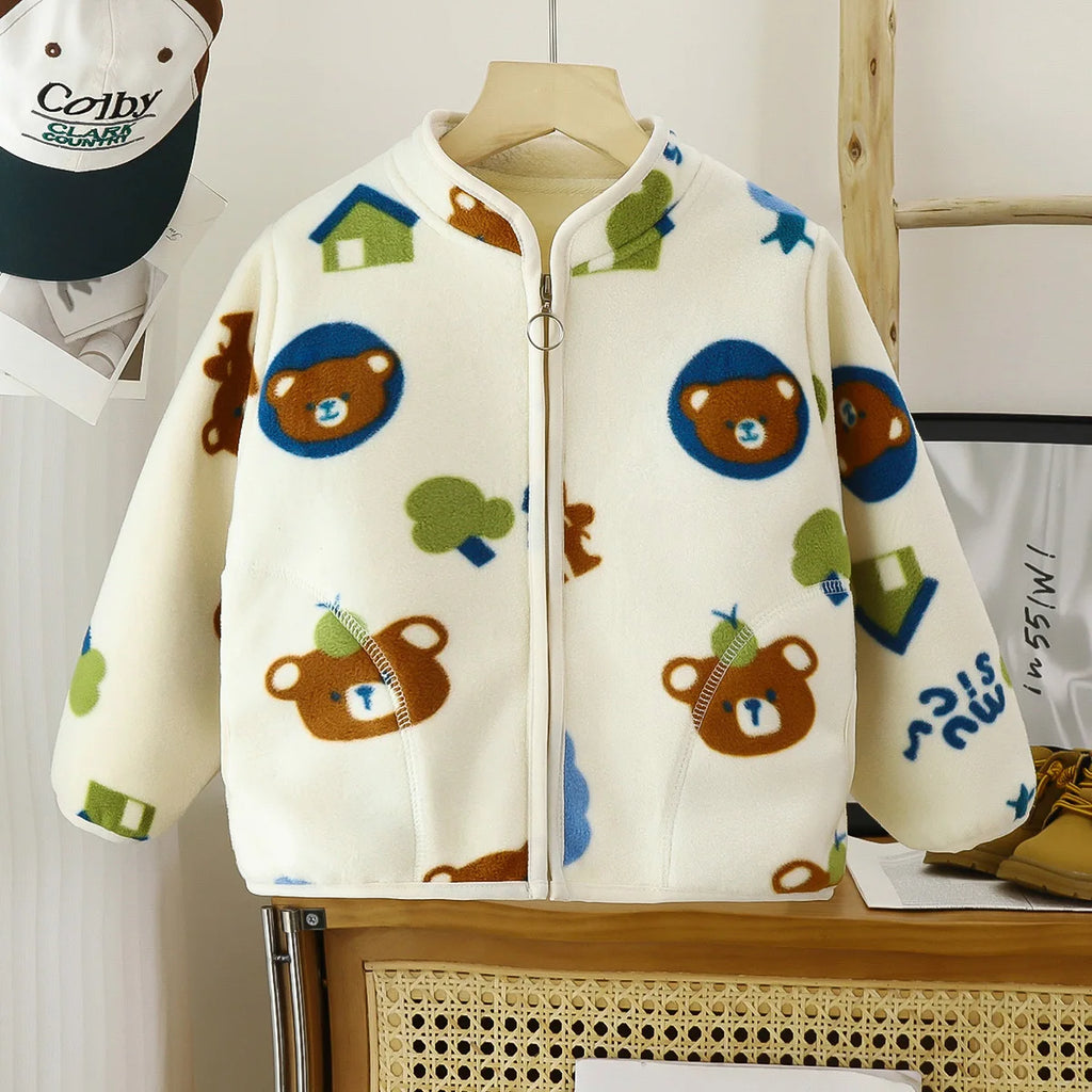 Kids Jackets Boys Winter Coat Animal Cartoon Print Fleece Warm Outwear Kids Coats Children's Jackets Zipper Kids Winter Clothes