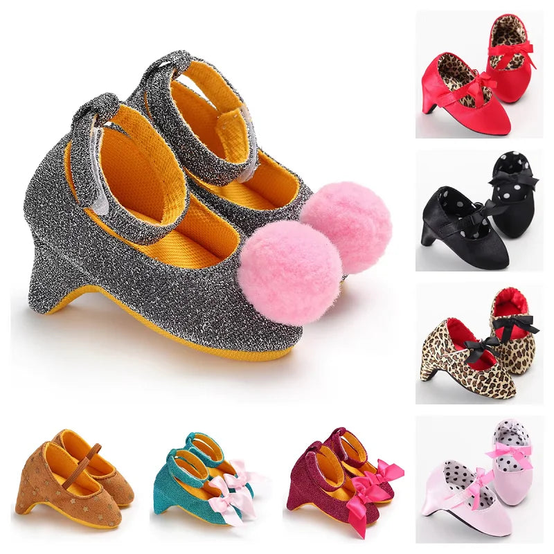 Baby Girls High Heels First Princess Shoes Soft Sole Spring Autumn Bow Toddler Party Dress Shoes