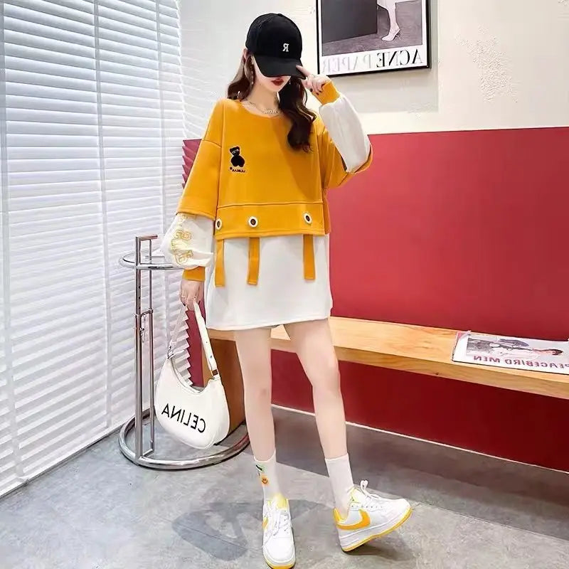 Women Clothing Loose Lazy Style Hoodie for Women New Thin Long Sleeve Contrast Letter Patchwork Trend Tops Street Casual Fashion