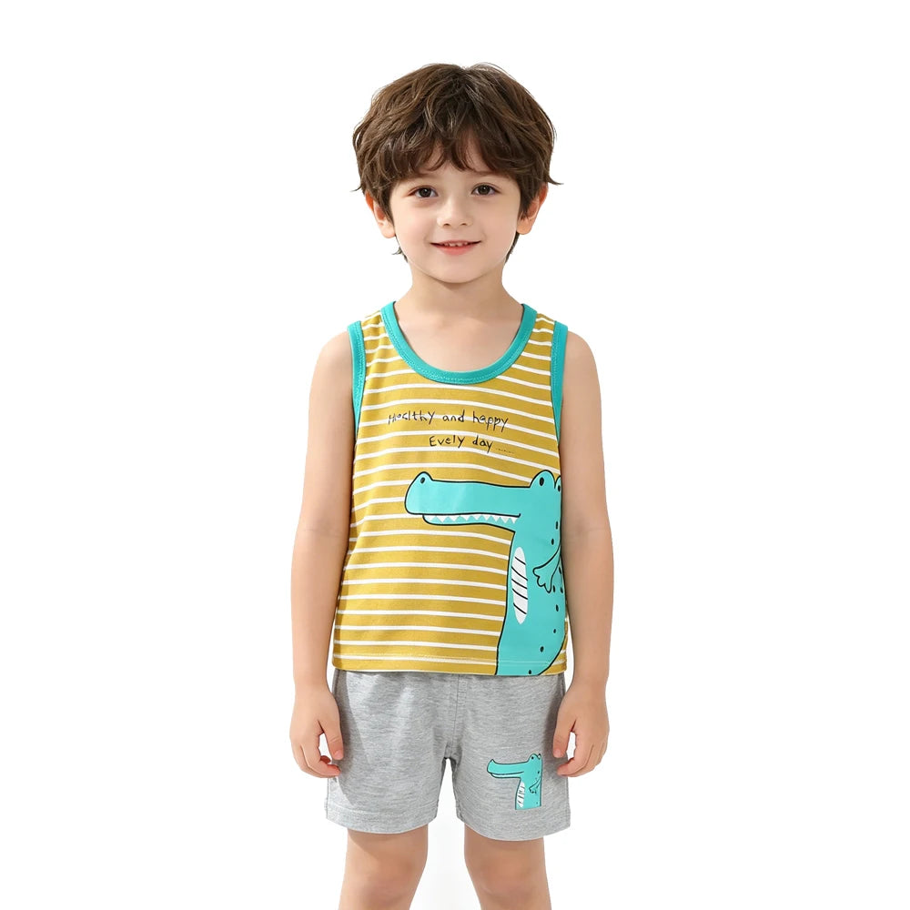 Summer Girls Pajamas Sets Kids Clothes Vest Suit Children Clothing baby Cotton T-Shirts Shorts Tank Top Boys Pyjamas Tank Tops