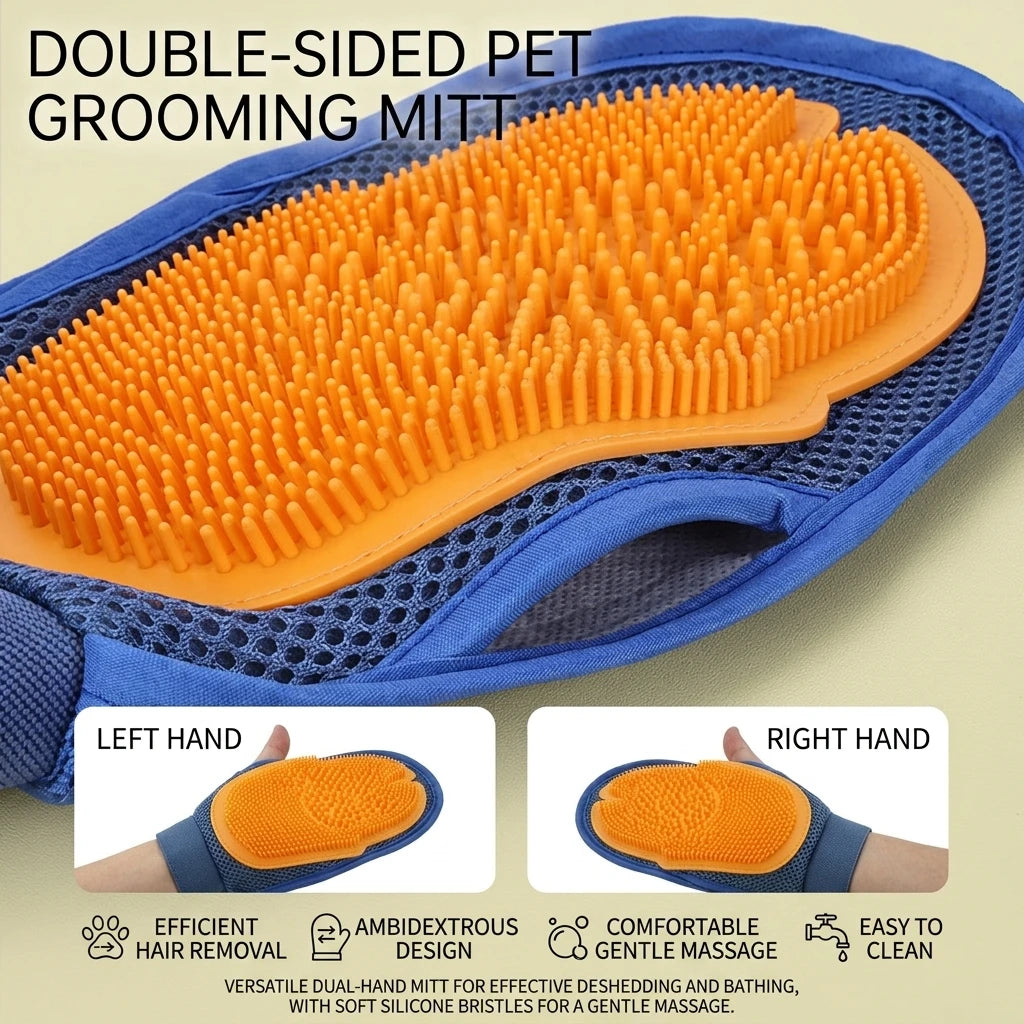 Pet Deshedding Cleaning Glove Double-sided Design Silicone Brush Cats Dogs Comfortable Massage Comb Grooming Tool Easy To Clean