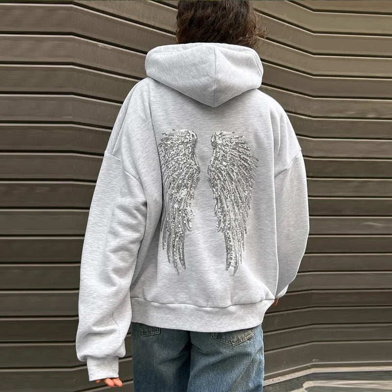 Shiny Wing Print Hoodie Women's Loose Long Sleeve Pullovers Tops Tight Yoga Pants Set 2025 New Autumn Versatile Lady Outfits