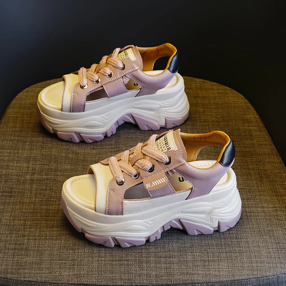 Sports Sandals for Women 2026 Summer High Heels Soft Bottom Retro Wind Fish Mouth Shoes Hollow Out 8cm Strap Sandals for Womens