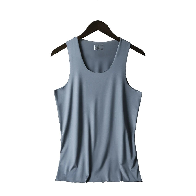 Men's vest, ice-silk seamless fitness tight breathable underwear, youth sports hurdles sleeveless base undershirt