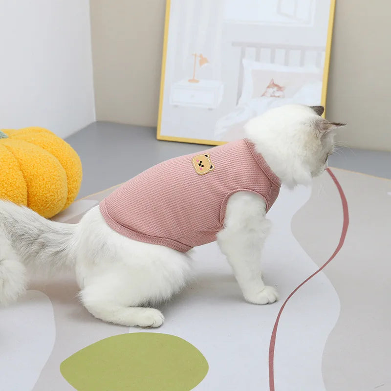 Pet Cat Clothes Bear Print Vest Puppy Kitten Crew Neck Sleeveless T-shirt  Spring Summer Casual Clothing for Small Medium Dogs