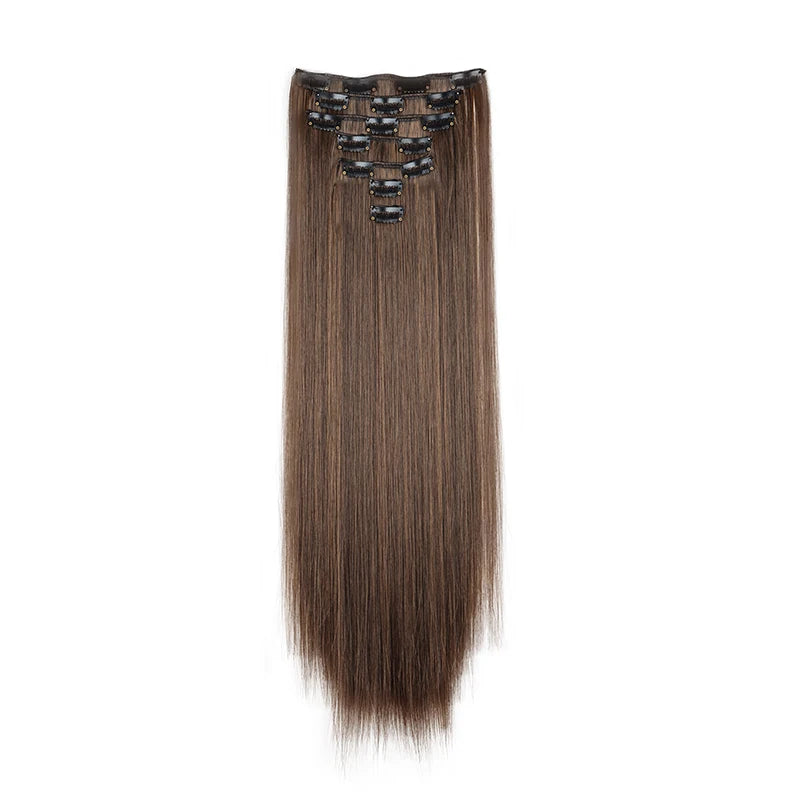 WIGSIN 24Inch Synthetic 7Pcs/set Long Straight Hair Extension 16Clips Hairstyle Black Blonde Hairpiece for Women