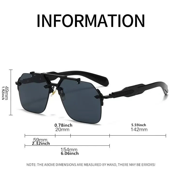New Man Sunglasses Steampunk Double Girder Design Frameless Pilot Eyewear UV Protection Retro Protective Glasses