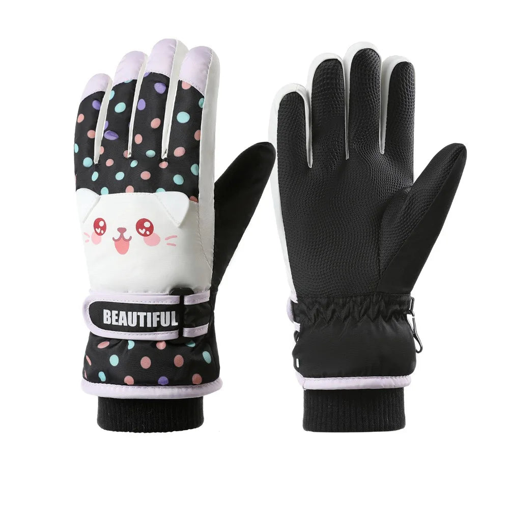 Kawaii Cartoon Children Ski Gloves Full Finger Riding Kids Snowboard Gloves Keep Warm Thicken Girls Skiing Gloves Boys/girls