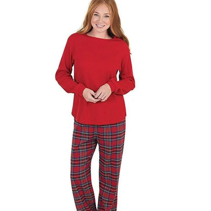 Matching Family Christmas Pajamas Set with Festive Letter Print Tops and Plaid Pants - Holiday Sleepwear for Adults and children