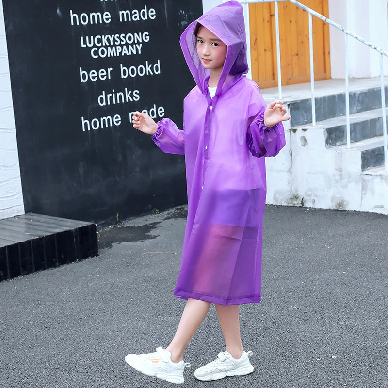 Kids Student Hooded Jacket Children Girl Boy Rain Coat Poncho Raincoat Cover Long Transparent Rainwear Waterproof Hooded