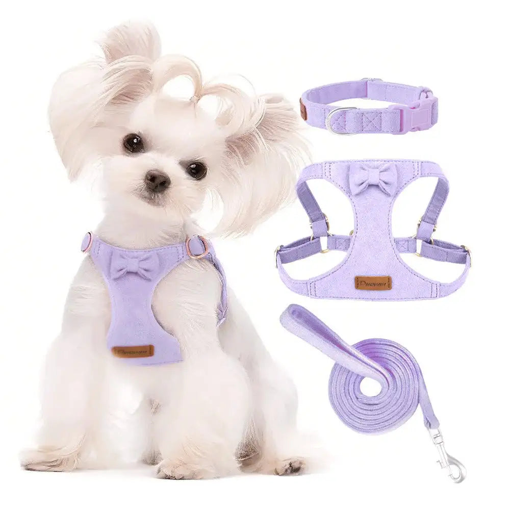 Pet Collars Trendy Premium Suede Dog Harness Leash Set-Adjustable Pet Chest Strap Soft Durable Puppy Kitten Fashion Accessories