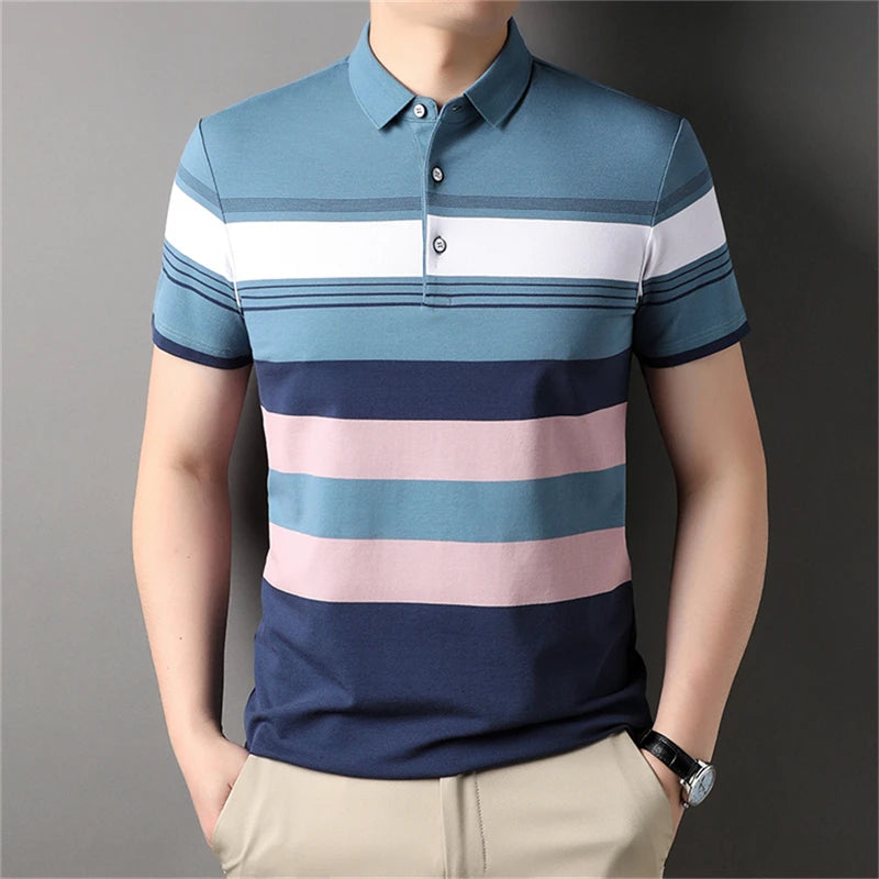 Retro Stripe Graphic Polo Shirts For Men Simple Fashion Daily Wear 3D Printed Father Polo Shirt Casual Breathable Oversized Tops