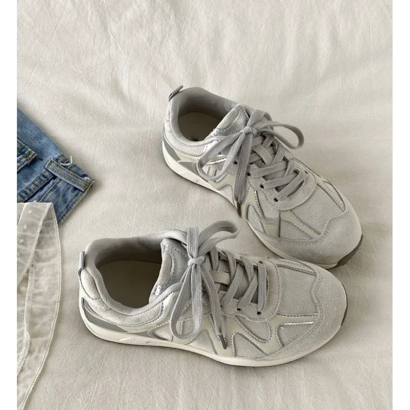 Women Flat Sports Shoes 2026 Spring New Round Toe Soft Sole Anti-slip Wear-resistant Low-top Single Shoe Fashion Casual Sneakers